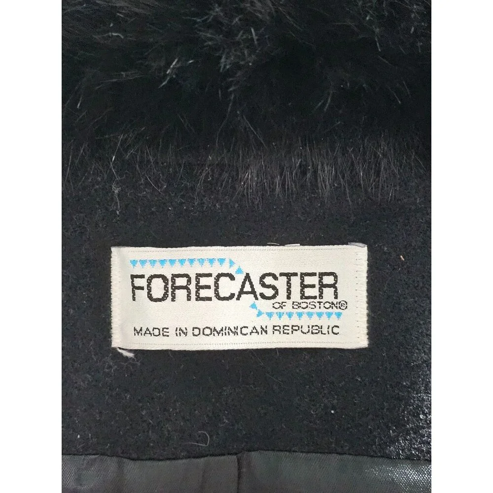 Forecaster Of Boston Women's Black Lambswool Long Coat With Fur Trim Size 6 235 - Picture 8 of 16